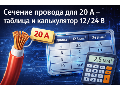 Сечение провода для 20 А – таблица и калькулятор 12/24 В
